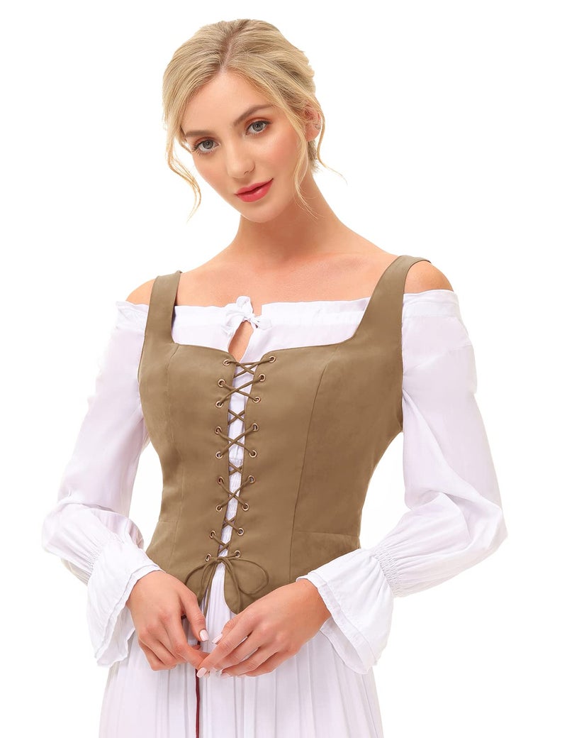 Scarlet Darkness Renaissance Costume Women Corset Tops for Women Cosplay Costume Pirate Bodice Brown M - Image 3